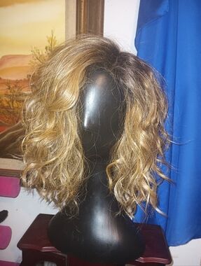 Tousled Wavy Shoulder-Length Wig in Honey Blonde